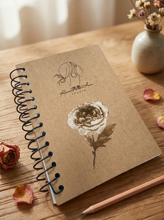 客製雷雕-牛皮筆記本 珍珠娛樂客製化商品:芮恩雷雕筆記本