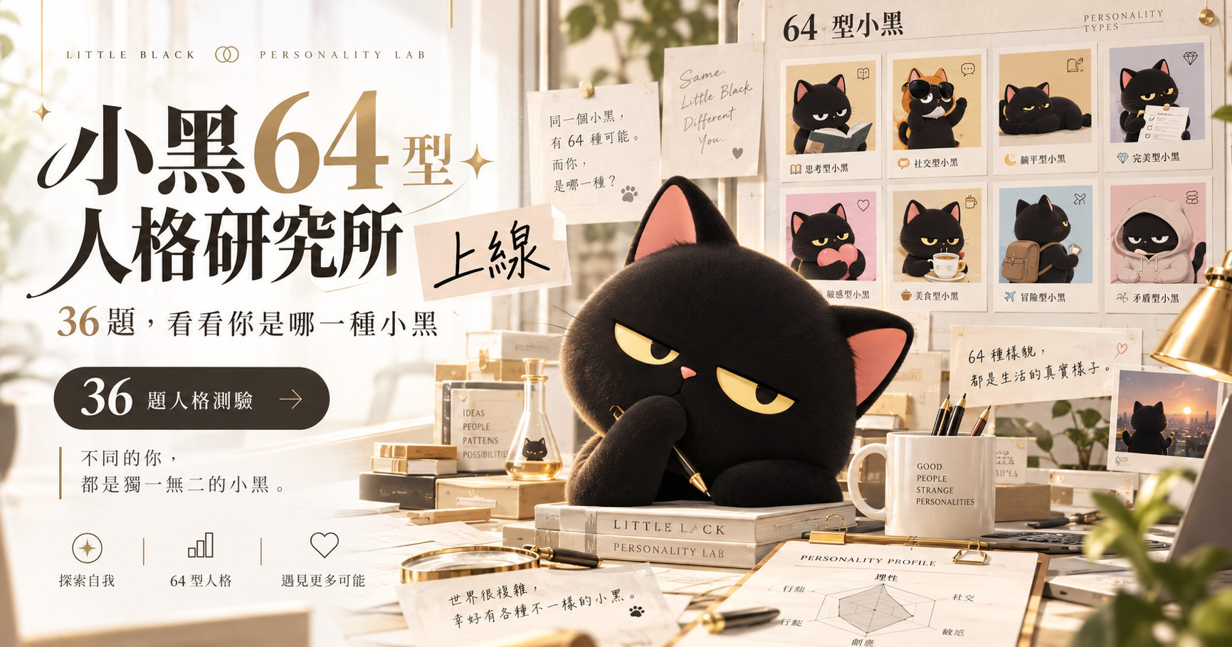 小黑64型人格研究所上線：36 題，看看你是哪一種小黑